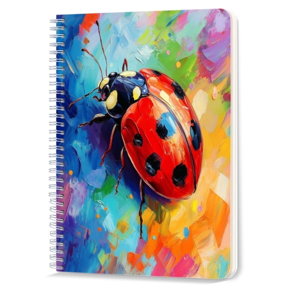 Spiral Notebook,Double-Wire Spiral College Lined Journal Notebook for Study and Notes,100 Pages,5.71x 8.26 in - A Beautiful Oil Painting of a Red - and - black Ladybug