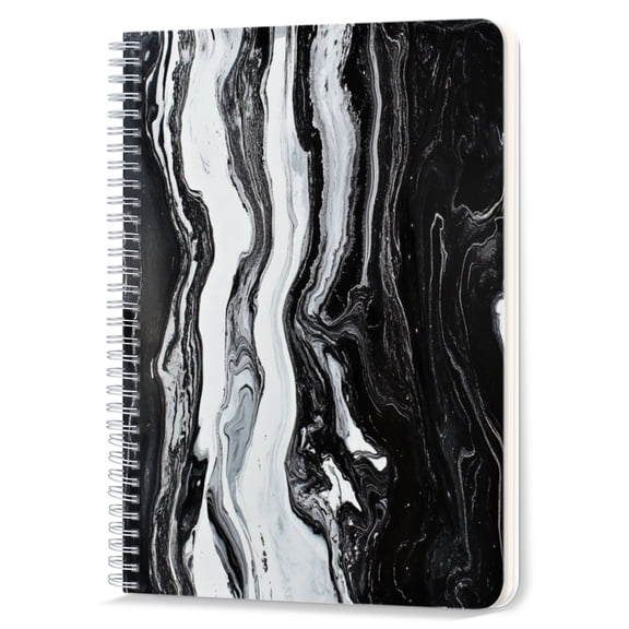 Spiral Notebook,Double-Wire Spiral College Lined Journal Notebook for Study and Notes,100 Pages,5.71x 8.26 in - Black and White Abstract Painting with Fluid Patterns