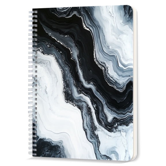 Spiral Notebook,Double-Wire Spiral College Lined Journal Notebook for Study and Notes,100 Pages,5.71x 8.26 in - Black and White Abstract Painting with Marble - like Texture