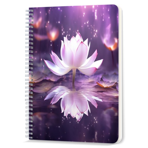 Spiral Notebook,Double-Wire Spiral College Lined Journal Notebook for Study and Notes,100 Pages,5.71x 8.26 in - Blooming Lotus with a Purple - hued Background