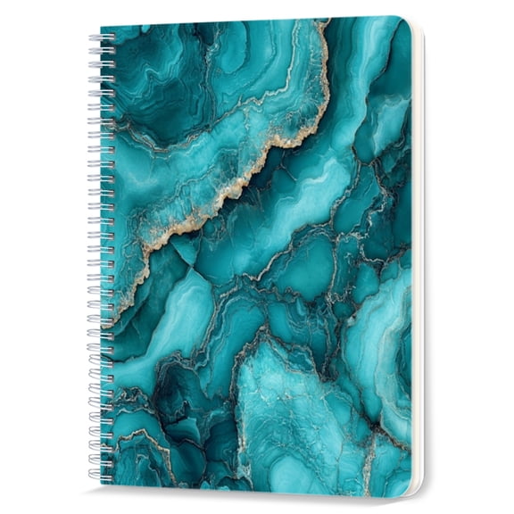 Spiral Notebook,Double-Wire Spiral College Lined Journal Notebook for Study and Notes,100 Pages,5.71x 8.26 in - Blue - green Marble Texture with Gold Veins