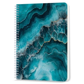 Spiral Notebook,Double-Wire Spiral College Lined Journal Notebook for Study and Notes,100 Pages,5.71x 8.26 in - Blue - green Marble Texture Pattern with Gold Accents
