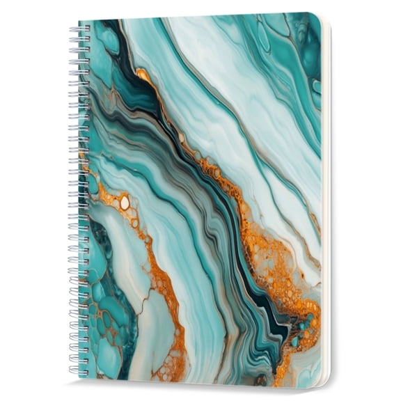 Spiral Notebook,Double-Wire Spiral College Lined Journal Notebook for Study and Notes,100 Pages,5.71x 8.26 in - Blue - orange Fluid Landscape with Golden Accents