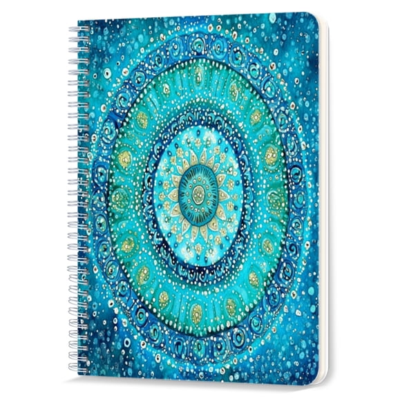 Spiral Notebook,Double-Wire Spiral College Lined Journal Notebook for Study and Notes,100 Pages,5.71x 8.26 in - Blue - toned Mandala with Intricate Patterns