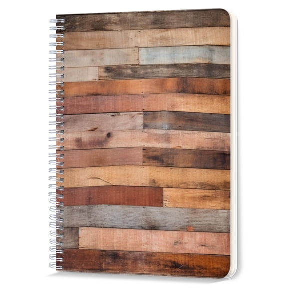 Spiral Notebook,Double-Wire Spiral College Lined Journal Notebook for Study and Notes,100 Pages,5.71x 8.26 in - Brown - toned Wooden Planks with Natural Grain