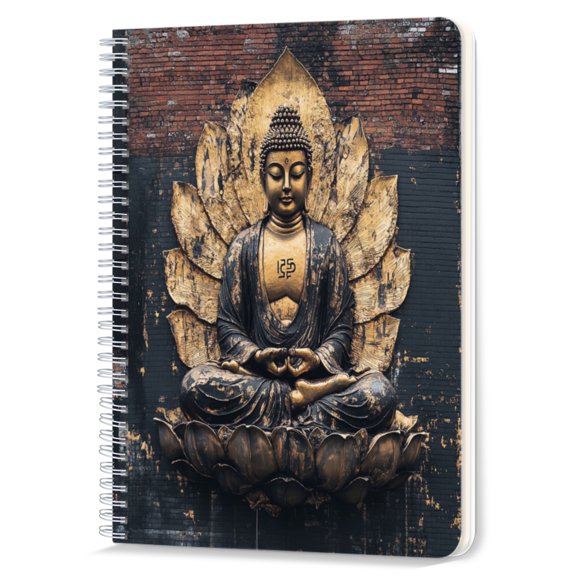 Spiral Notebook,Double-Wire Spiral College Lined Journal Notebook for Study and Notes,100 Pages,5.71x 8.26 in - Buddha Statue against a Brick - wall Background