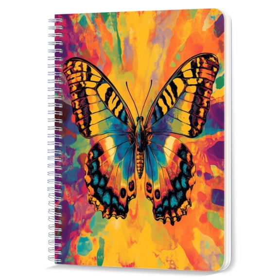 Spiral Notebook,Double-Wire Spiral College Lined Journal Notebook for Study and Notes,100 Pages,5.71x 8.26 in - Butterfly with a Dynamic Colorful Background