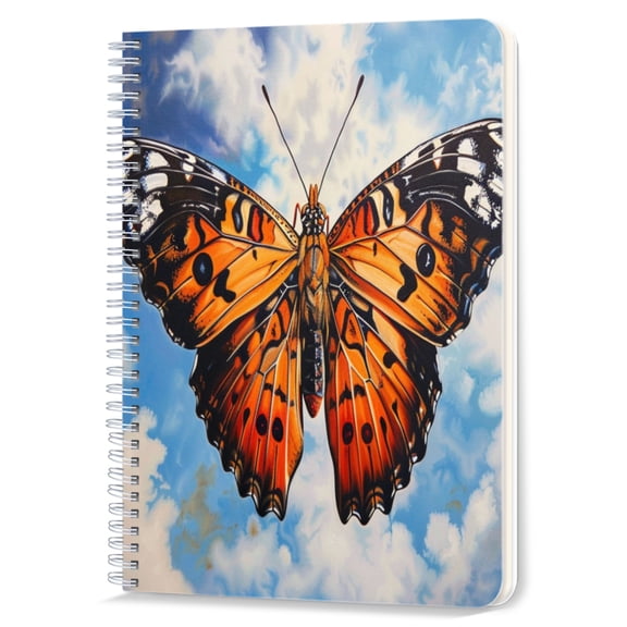 Spiral Notebook,Double-Wire Spiral College Lined Journal Notebook for Study and Notes,100 Pages,5.71x 8.26 in - Butterfly Soaring Against a Blue Sky with Clouds