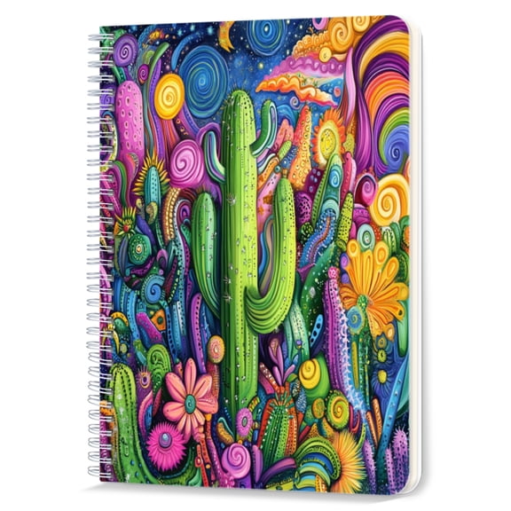 Spiral Notebook,Double-Wire Spiral College Lined Journal Notebook for Study and Notes,100 Pages,5.71x 8.26 in - Cactus in a Whimsical and Color - filled Illustration