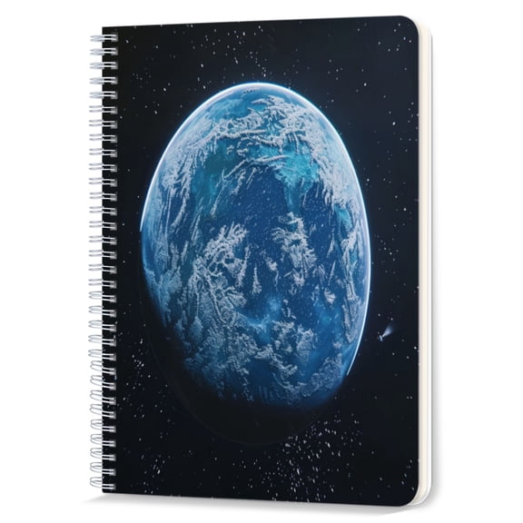 Spiral Notebook,Double-Wire Spiral College Lined Journal Notebook for Study and Notes,100 Pages,5.71x 8.26 in - Celestial Blue Planet with Trailing Stardust