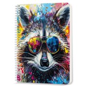 Spiral Notebook,Double-Wire Spiral College Lined Journal Notebook for Study and Notes,100 Pages,5.71x 8.26 in - The Charisma of a Raccoon in a Pop - art Style