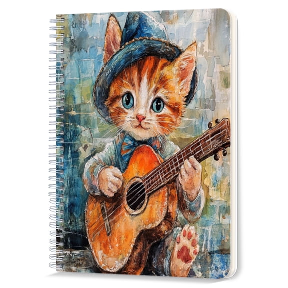 Spiral Notebook,Double-Wire Spiral College Lined Journal Notebook for Study and Notes,100 Pages,5.71x 8.26 in - The Charm of a Kitten in a Musical Ensemble