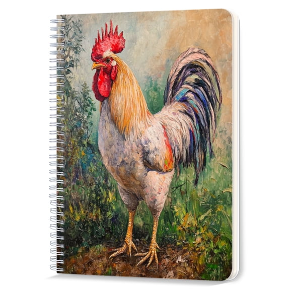 Spiral Notebook,Double-Wire Spiral College Lined Journal Notebook for Study and Notes,100 Pages,5.71x 8.26 in - A Charming Image of a Rooster with Colorful Feathers