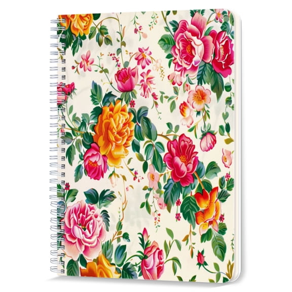 Spiral Notebook,Double-Wire Spiral College Lined Journal Notebook for Study and Notes,100 Pages,5.71x 8.26 in - Classic Floral Design on a Light Canvas