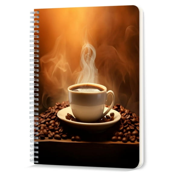 Spiral Notebook,Double-Wire Spiral College Lined Journal Notebook for Study and Notes,100 Pages,5.71x 8.26 in - Coffee Cup with Coffee Beans and Steam