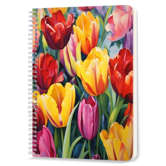 Spiral Notebook,Double-Wire Spiral College Lined Journal Notebook for Study and Notes,100 Pages,5.71x 8.26 in - Close - up of a Tulip Flower Bed