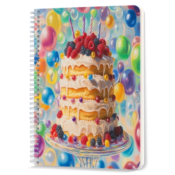 Spiral Notebook,Double-Wire Spiral College Lined Journal Notebook for Study and Notes,100 Pages,5.71x 8.26 in - Colorful Cake with Creamy Drips and Berries