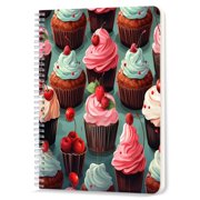 Spiral Notebook,Double-Wire Spiral College Lined Journal Notebook for Study and Notes,100 Pages,5.71x 8.26 in - Colorful Cupcakes on a Teal Background