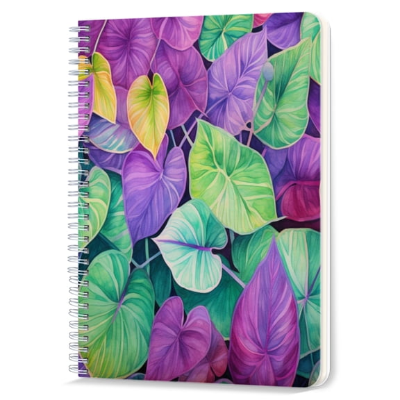 Spiral Notebook,Double-Wire Spiral College Lined Journal Notebook for Study and Notes,100 Pages,5.71x 8.26 in - Colorful Heart - shaped Leaves Pattern