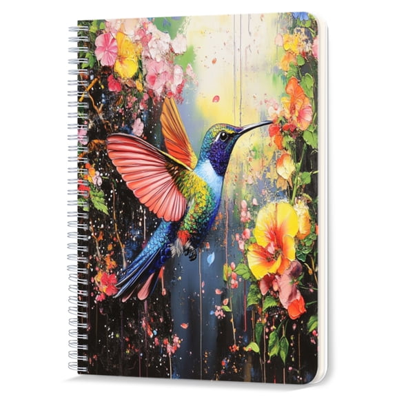 Spiral Notebook,Double-Wire Spiral College Lined Journal Notebook for Study and Notes,100 Pages,5.71x 8.26 in - Colorful Hummingbird in a Floral Flight