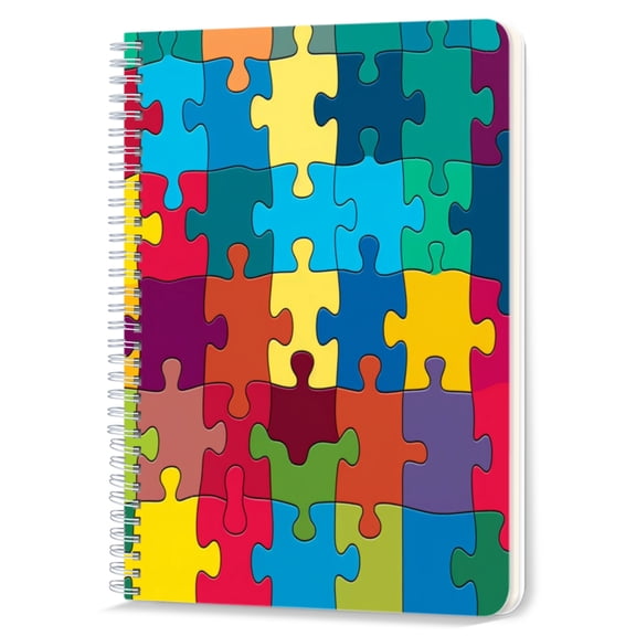 Spiral Notebook,Double-Wire Spiral College Lined Journal Notebook for Study and Notes,100 Pages,5.71x 8.26 in - Colorful Puzzle Pieces in Connected Pattern