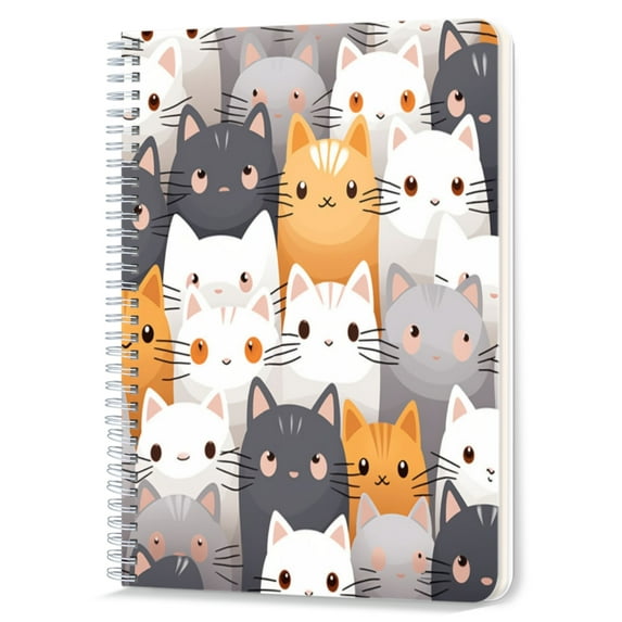 Spiral Notebook,Double-Wire Spiral College Lined Journal Notebook for Study and Notes,100 Pages,5.71x 8.26 in - Cute Cat Heads Pattern in Multiple Colors