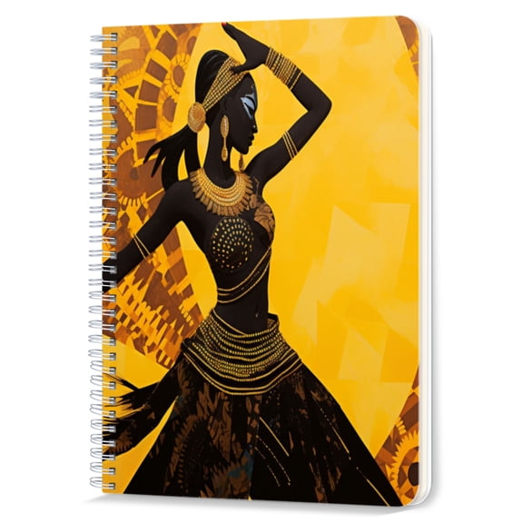 Spiral Notebook,Double-Wire Spiral College Lined Journal Notebook for Study and Notes,100 Pages,5.71x 8.26 in - Dancing Woman Adorned with Ornate Gold Jewelry and Patterns