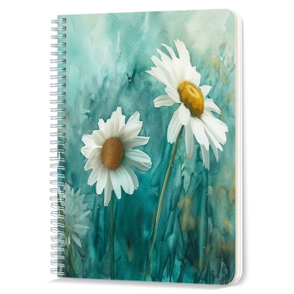 Spiral Notebook,Double-Wire Spiral College Lined Journal Notebook for Study and Notes,100 Pages,5.71x 8.26 in - Delicate Daisies in a Soft Watercolor Landscape