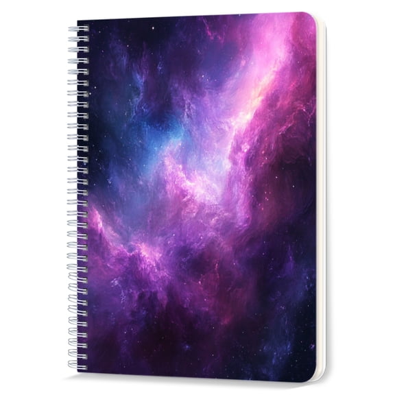 Spiral Notebook,Double-Wire Spiral College Lined Journal Notebook for Study and Notes,100 Pages,5.71x 8.26 in - Dreamy Nebula in Purple, Blue and Pink