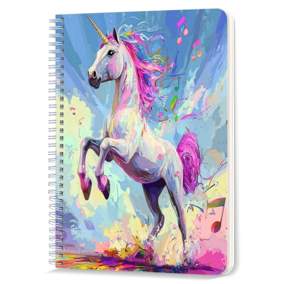 Spiral Notebook,Double-Wire Spiral College Lined Journal Notebook for Study and Notes,100 Pages,5.71x 8.26 in - Dynamic Unicorn Painting with Colorful Elements