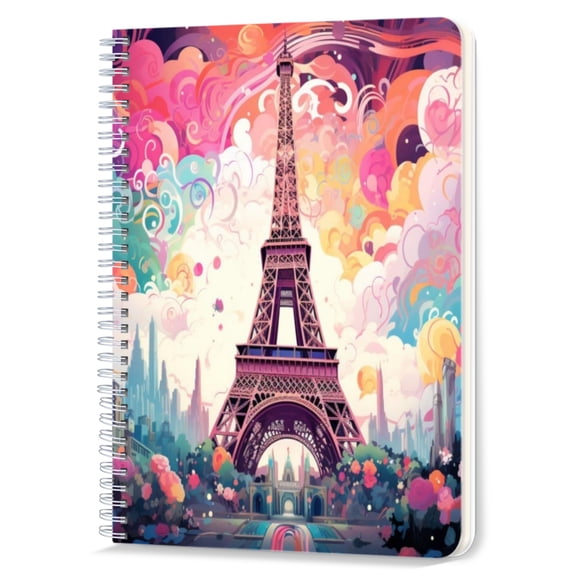 Spiral Notebook,Double-Wire Spiral College Lined Journal Notebook for Study and Notes,100 Pages,5.71x 8.26 in - Eiffel Tower in a Dreamy Colorful Landscape