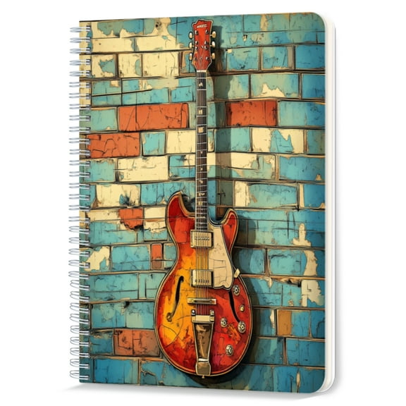 Spiral Notebook,Double-Wire Spiral College Lined Journal Notebook for Study and Notes,100 Pages,5.71x 8.26 in - Electric Guitar against a Weathered Brick Wall