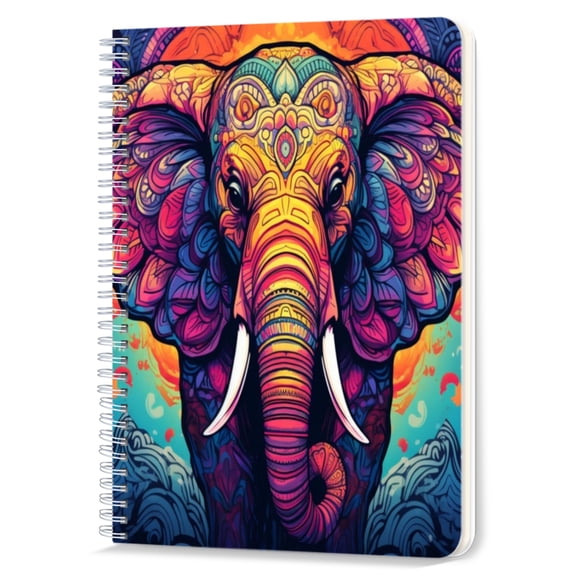 Spiral Notebook,Double-Wire Spiral College Lined Journal Notebook for Study and Notes,100 Pages,5.71x 8.26 in - an Elephant in Bohemian - themed Artwork
