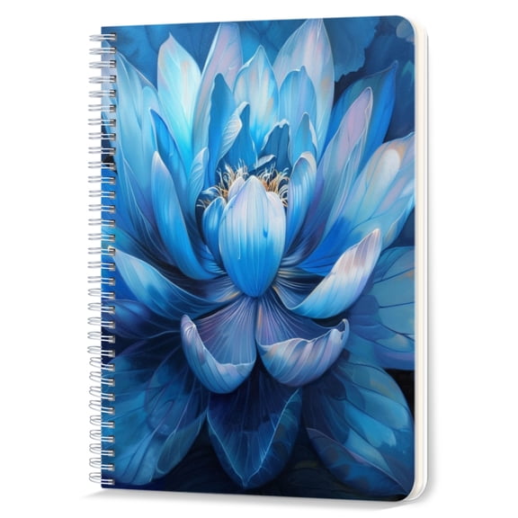 Spiral Notebook,Double-Wire Spiral College Lined Journal Notebook for Study and Notes,100 Pages,5.71x 8.26 in - Enchanting Blue Lotus in a Mysterious Shade