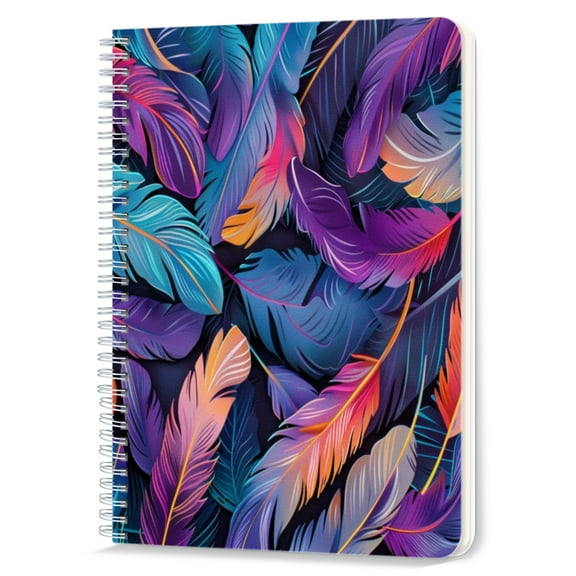 Spiral Notebook,Double-Wire Spiral College Lined Journal Notebook for Study and Notes,100 Pages,5.71x 8.26 in - Feathers in a Mesmerizing Blend of Colors and Shapes