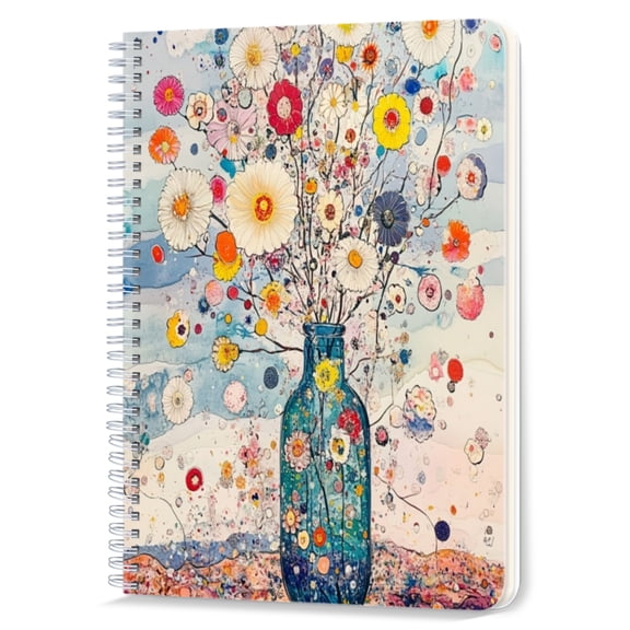Spiral Notebook,Double-Wire Spiral College Lined Journal Notebook for Study and Notes,100 Pages,5.71x 8.26 in - Flowers in a Creative Oil - painted Artwork