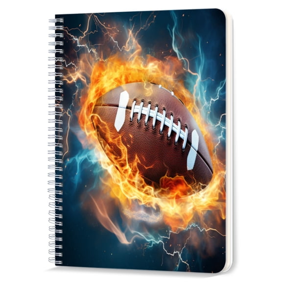 Spiral Notebook,Double-Wire Spiral College Lined Journal Notebook for Study and Notes,100 Pages,5.71x 8.26 in - Football with Fire and Lightning Effects