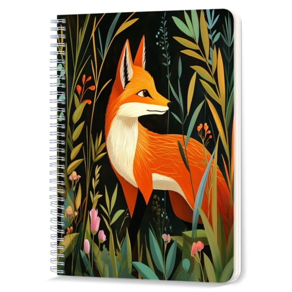 Spiral Notebook,Double-Wire Spiral College Lined Journal Notebook for Study and Notes,100 Pages,5.71x 8.26 in - Fox in a Soft - toned Botanical Setting