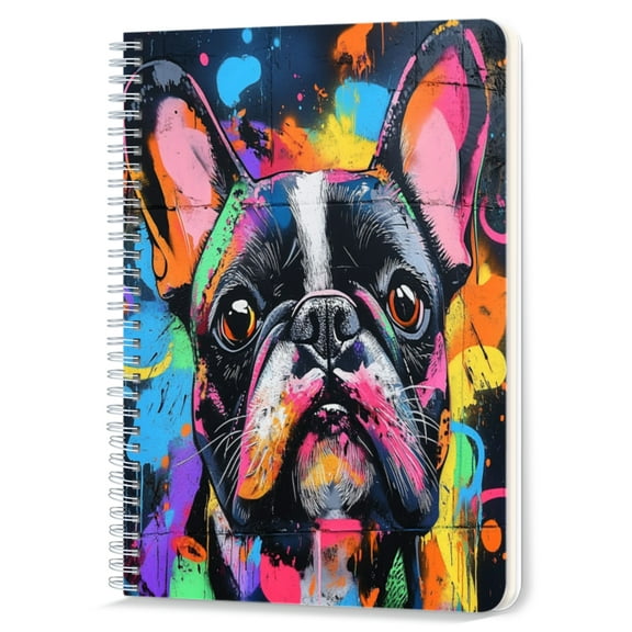 Spiral Notebook,Double-Wire Spiral College Lined Journal Notebook for Study and Notes,100 Pages,5.71x 8.26 in - Frenchie in a Kaleidoscope of Street Colors