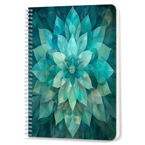 Spiral Notebook,Double-Wire Spiral College Lined Journal Notebook for Study and Notes,100 Pages,5.71x 8.26 in - Geometric Flower in Teal and Blue Tones