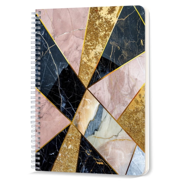 Spiral Notebook,Double-Wire Spiral College Lined Journal Notebook for Study and Notes,100 Pages,5.71x 8.26 in - Geometric Marble Mosaic with Gold Accents