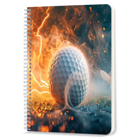 Spiral Notebook,Double-Wire Spiral College Lined Journal Notebook for Study and Notes,100 Pages,5.71x 8.26 in - Golf Ball Engulfed in a Storm of Fire and Lightning