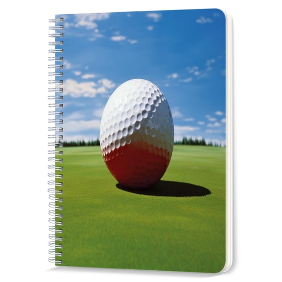 Spiral Notebook,Double-Wire Spiral College Lined Journal Notebook for Study and Notes,100 Pages,5.71x 8.26 in - Golf Ball on Green Golf Course Under Blue Sky