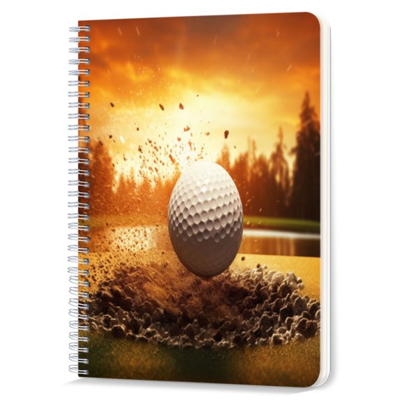 Spiral Notebook,Double-Wire Spiral College Lined Journal Notebook for Study and Notes,100 Pages,5.71x 8.26 in - Golf Ball Launching from the Bunker at Sunset