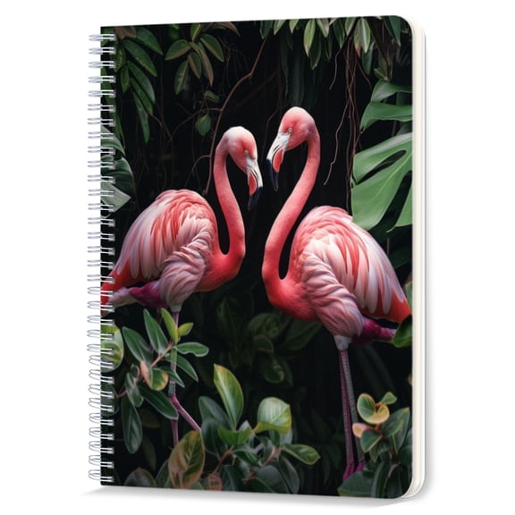 Spiral Notebook,Double-Wire Spiral College Lined Journal Notebook for Study and Notes,100 Pages,5.71x 8.26 in - Grace and Elegance of Pink Flamingos in the Wild