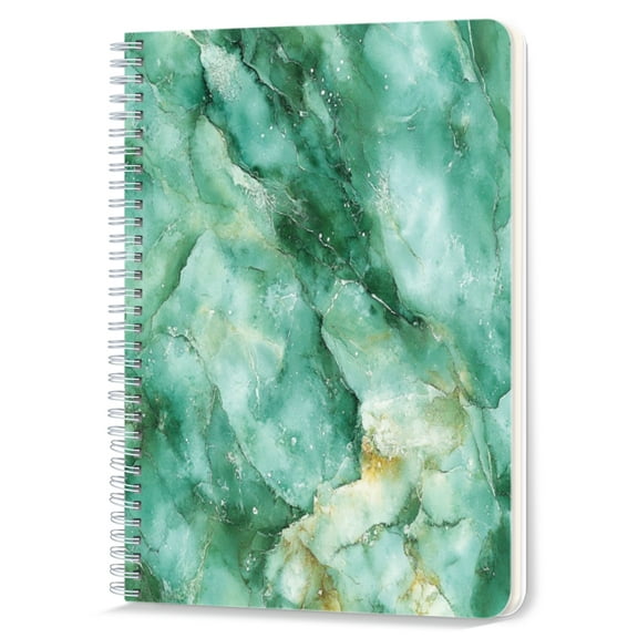 Spiral Notebook,Double-Wire Spiral College Lined Journal Notebook for Study and Notes,100 Pages,5.71x 8.26 in - Green Marble Texture with Natural Veins