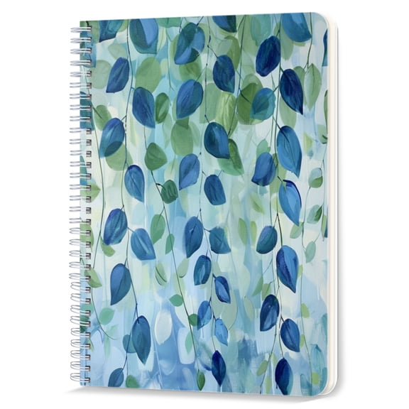 Spiral Notebook,Double-Wire Spiral College Lined Journal Notebook for Study and Notes,100 Pages,5.71x 8.26 in - Hanging Blue and Green Leaves in a Soft Visual