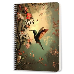 Spiral Notebook,Double-Wire Spiral College Lined Journal Notebook for Study and Notes,100 Pages,5.71x 8.26 in - Hummingbird in Flight near Colorful Blooms