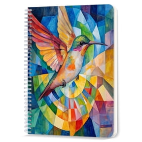 Spiral Notebook,Double-Wire Spiral College Lined Journal Notebook for Study and Notes,100 Pages,5.71x 8.26 in - Hummingbird's Flight in a Geometric Galaxy