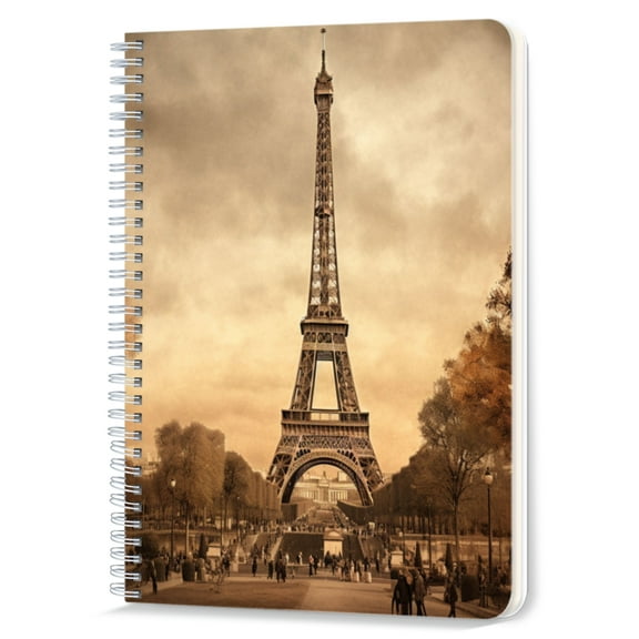 Spiral Notebook,Double-Wire Spiral College Lined Journal Notebook for Study and Notes,100 Pages,5.71x 8.26 in - Iconic Eiffel Tower in Paris with a Crowded Surrounding